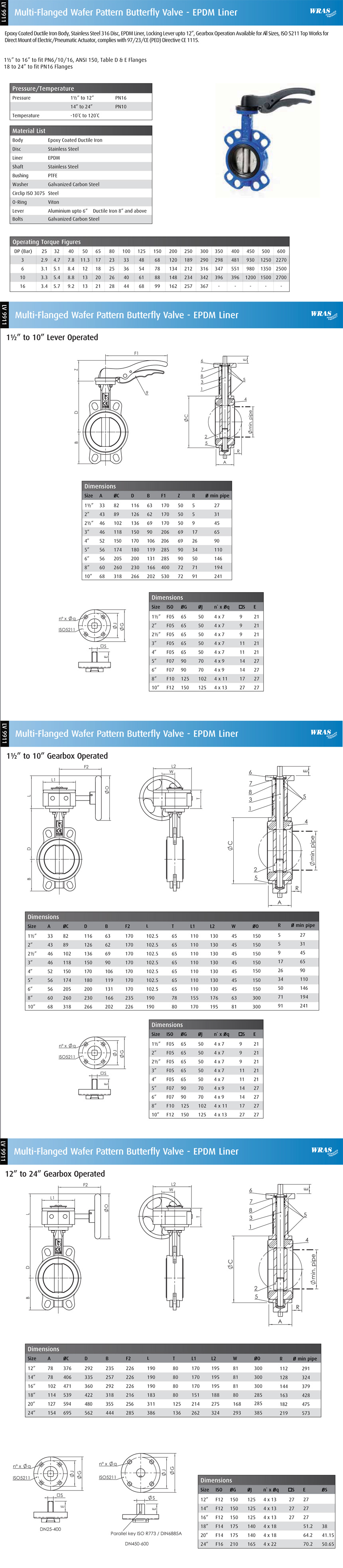 Butterfly Valve - Wafer Pattern - EPDM Liner