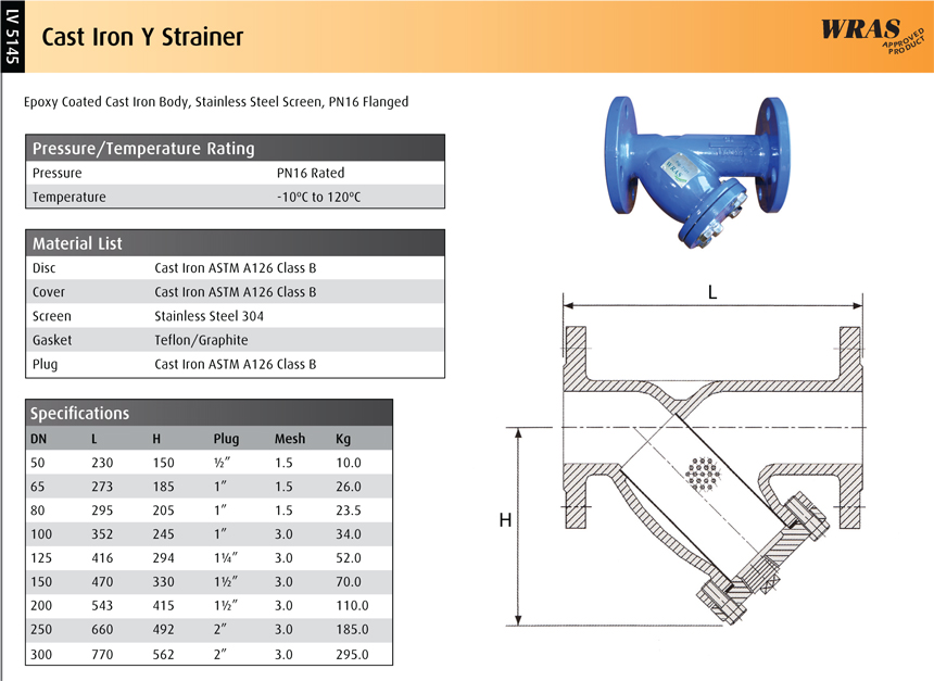 Cast Iron Y Strainer WRAS Approved