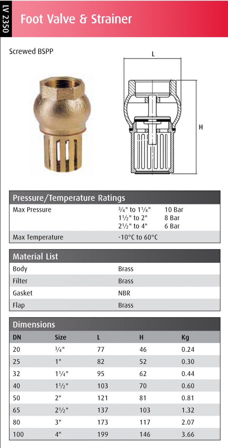 Foot Valve + Strainer Datasheet IWE Ltd