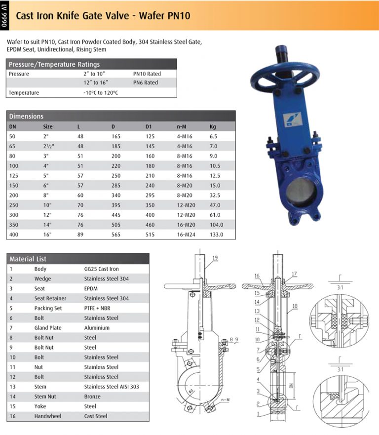 Knife Gate Valves Handwheel Datasheet IWE Ltd