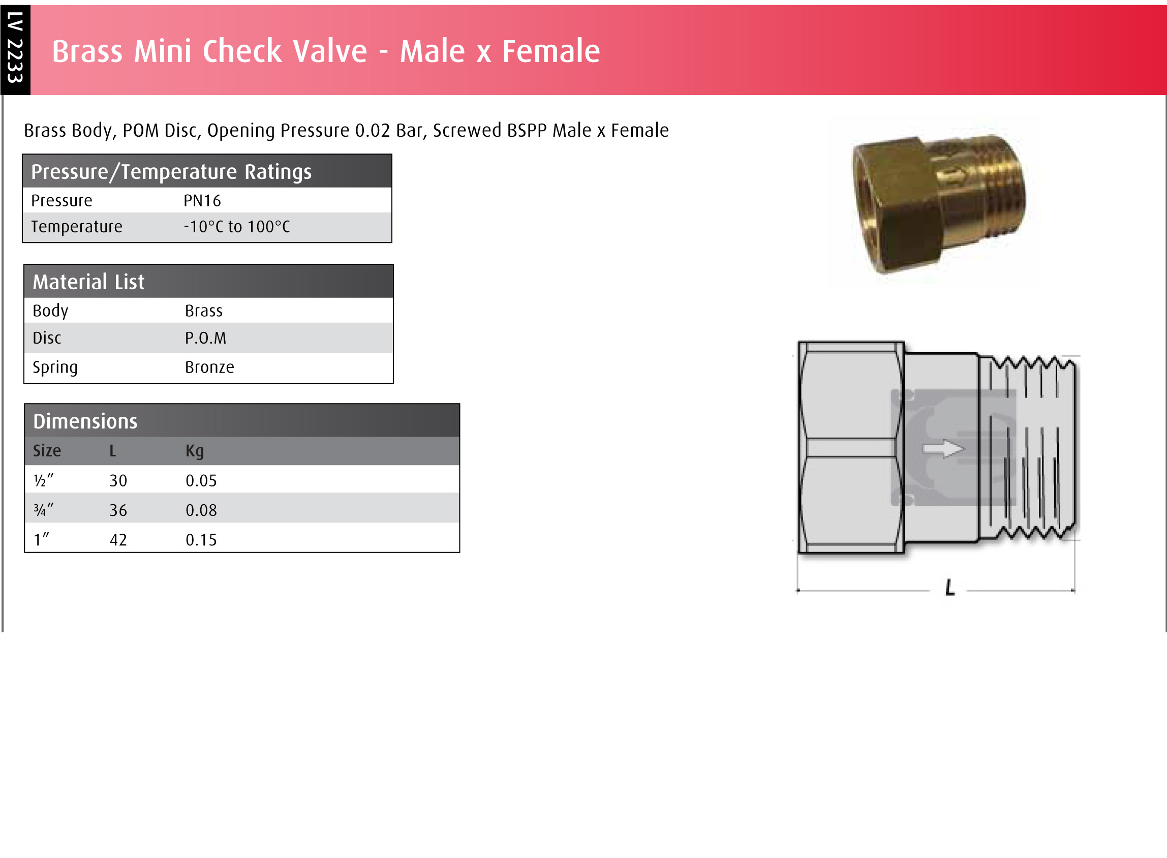 Mini Check Valve Female x Male - Datasheet