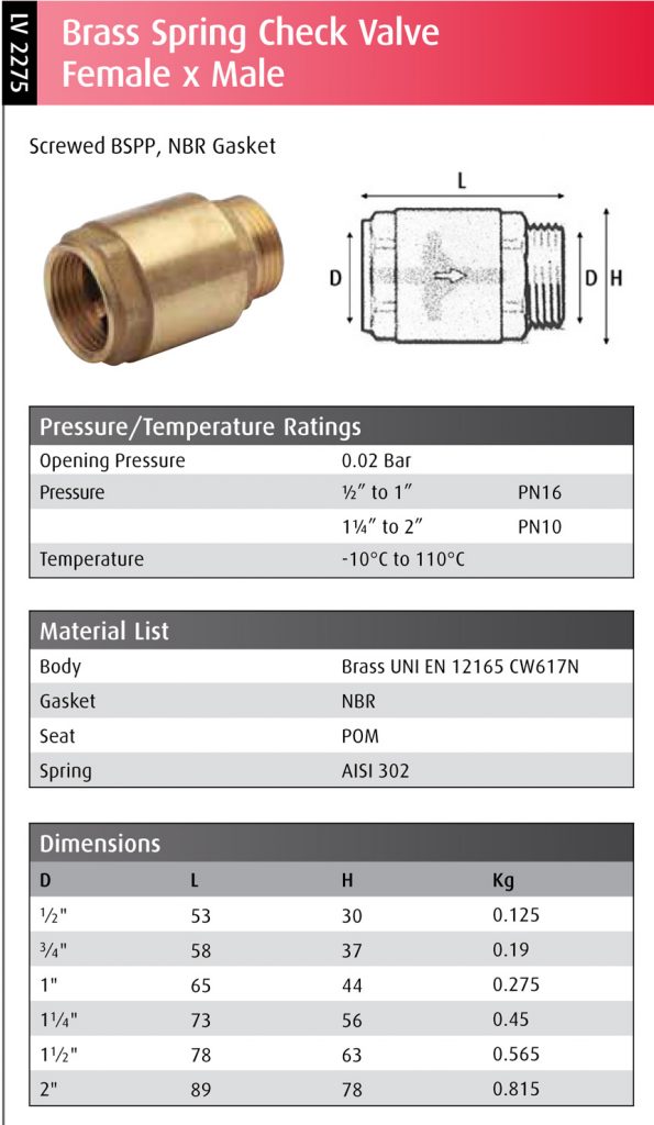 Check Valve - Female x Male - Datasheet