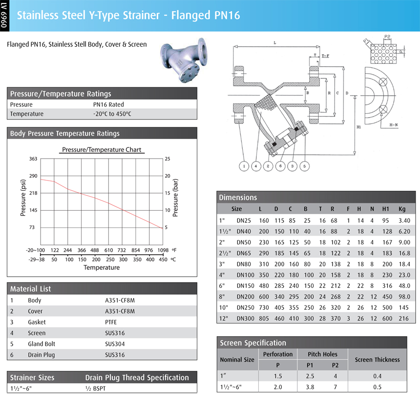 Stainless Steel Y Strainer Flanged PN16