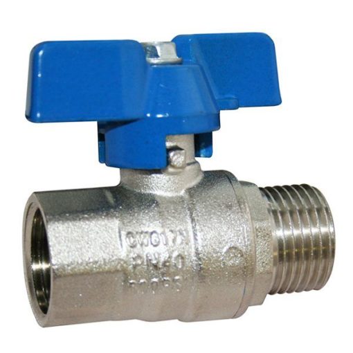 Brass Ball Valve – Standard Pattern – Male x Female – Blue Butterfly Handle